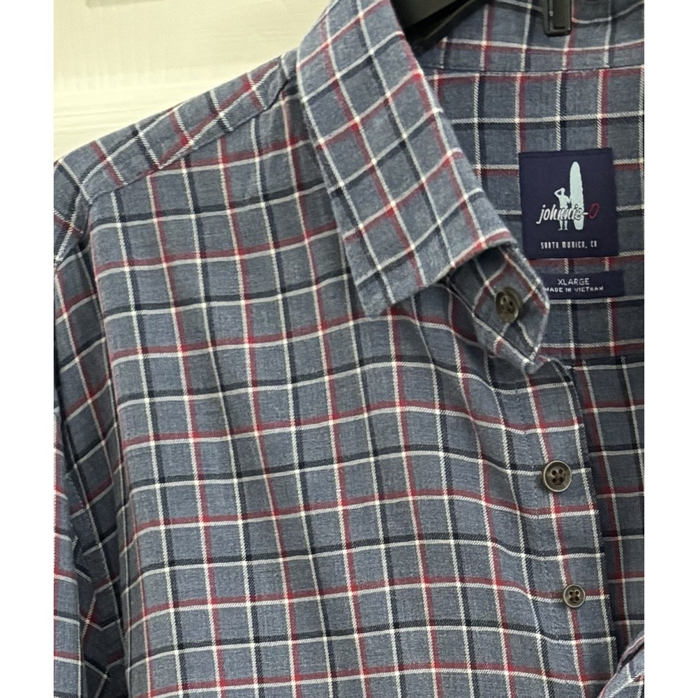 Johnnie-O Men's 100% Cotton Flannel Button Shirt‎ Blue/Red/white Plaid • XL